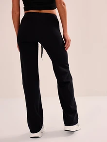 Musera Petite بنطال رياضي ضيق الساق مستقيم مع ربطة خصر صغير الحجم للأنشطة اليومية والتمارين الرياضية في الجيم والبيلاتس لفصلي الخريف والشتاء - الأسود - مشاهدة 2