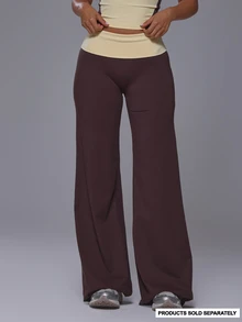 Musera Petite Fold Over Waistband Fitted Straight Leg Yoga Style Pants Petite Daily Active Gym Workout Fall Autumn Winter Pilates - Coffee Brown - View 2