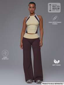 Musera Petite Fold Over Waistband Fitted Straight Leg Yoga Style Pants Petite Daily Active Gym Workout Fall Autumn Winter Pilates - Coffee Brown - View 1