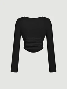 SHEIN MOD 3件組大尺碼T恤 秋季居家服 晚間穿著 黑色巧克力棕 休閒基本款 - 藏蓝色 - 查看 7