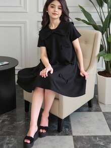 SHEIN Tween Girl US Fall Style Fall Outfits Fall Dress Dresses For Girls - Black - View 10