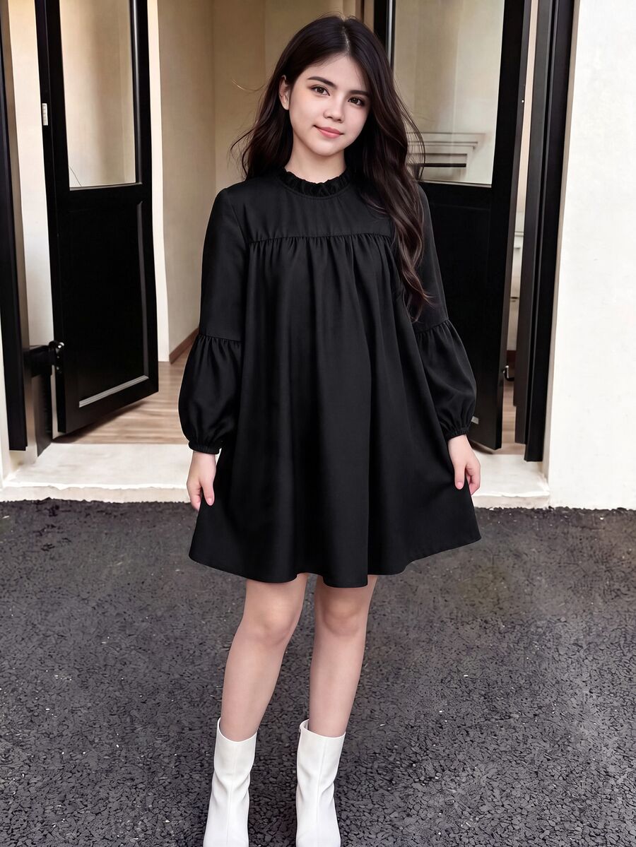 SHEIN Tween Girl US Fall Style Fall Outfits Fall Dress Dresses For Girls - Black - View 1