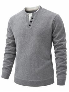 Manfinity Homme Men's Solid Color Casual Versatile Daily Wear Long Sleeve Sweater, Old Money - Light Grey - View 6