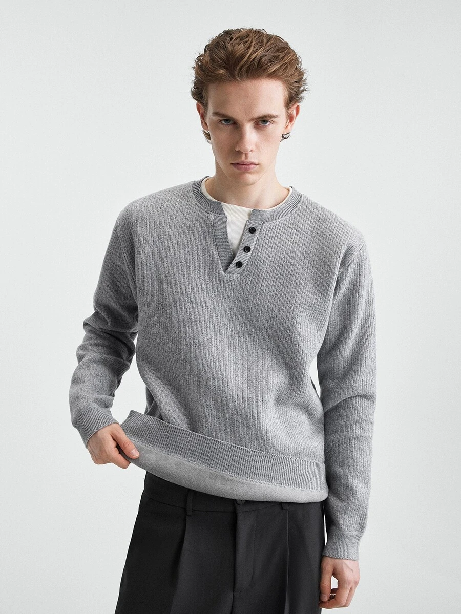 Manfinity Homme Men's Solid Color Casual Versatile Daily Wear Long Sleeve Sweater, Old Money - Light Grey - View 1