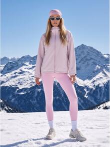 SHEIN BASICS Women's Drop Shoulder Long Sleeve Zipper Front Hooded Outdoor Windbreaker Jacket - Pink - View 6