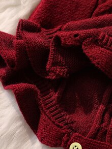 Baby Girl Embroidered Ruffle Hem Sweater Romper - Burgundy - View 9