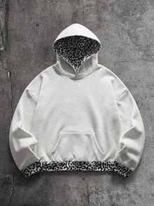 AXEPEAK Men's Knitted Fashion Casual Loose Fit Long Sleeve Hoodie - Light Grey - View 1