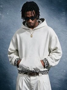 AXEPEAK Men's Knitted Fashion Casual Loose Fit Long Sleeve Hoodie - Light Grey - View 2