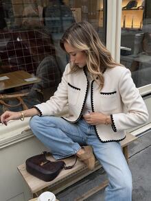SHEIN Frenchy Women's Colorblock Casual Versatile Daily Long Sleeve Jacket - White - View 9