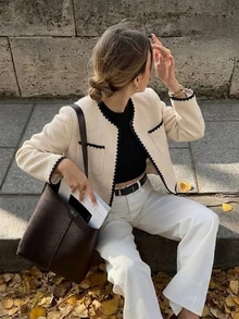 SHEIN Frenchy Women's Colorblock Casual Versatile Daily Long Sleeve Jacket - White - View 4