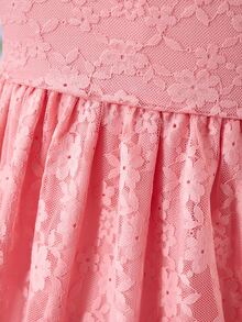 SHEIN Vestido dulce con ribete de encaje en línea A y mangas de volante para niña joven, amarillo, adecuado para reuniones familiares y actividades al aire libre, primavera/verano - Rosa Pálido - Ver 8