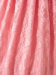 SHEIN Vestido dulce con ribete de encaje en línea A y mangas de volante para niña joven, amarillo, adecuado para reuniones familiares y actividades al aire libre, primavera/verano - Rosa Pálido - Ver 9