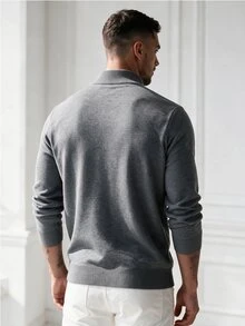 Manfinity Homme Old Money 男士條紋休閒百搭日常穿著長袖針織衫，秋冬中性風情侶穿搭，最佳節日禮物 - 彩色 - 查看 3