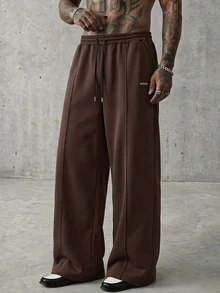 AXEPEAK Men's Drawstring Waist Wide Leg Loose Casual Sweatpants - Brown - View 1