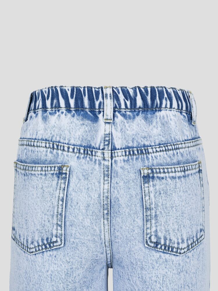 SHEIN Tween Girls Denim Jeans, Light Blue, Fall, Casual Streetwear Grunge, School, Back-To-School, Wide Leg Relaxed Fit Baggy Y2k Distressed Ripped Holiday - Medium Wash - View 6