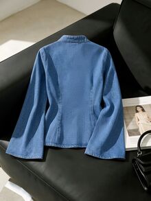 Balvessa Women's Frog Button Casual Daily Denim Top - Blue - View 6