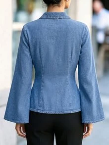 Balvessa Women's Frog Button Casual Daily Denim Top - Blue - View 2