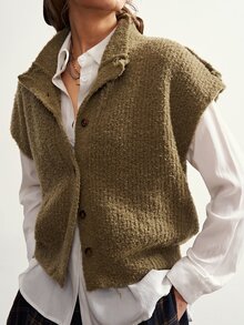 Bohemela 女款純色單排扣休閒復古針織開襟衫 辦公穿搭 橄欖綠 秋季 - 軍綠色 - 查看 7
