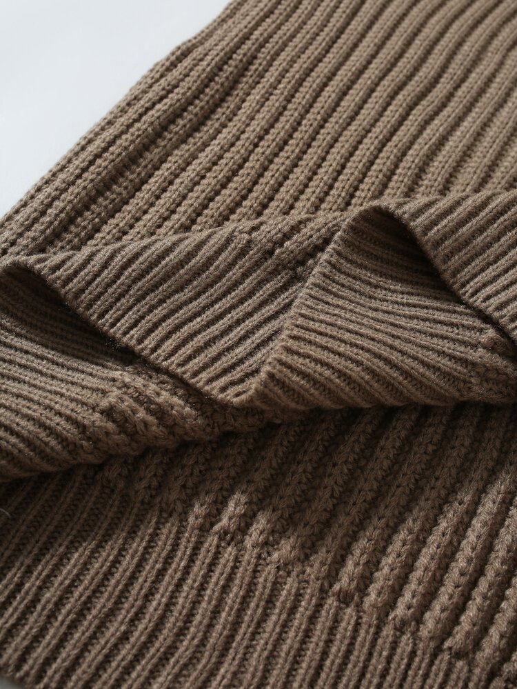 Formmaro Men's Solid Color Long Sleeve Single-Breasted Casual Knit Cardigan, Brown, Old Money - Khaki - View 5