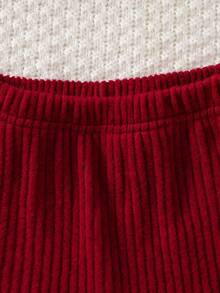 SHEIN 新生兒男嬰 2件套 羅紋針織 Polo 領上衣 字母貼布長褲 秋冬套裝 0-12M 聖誕家庭穿搭 拍照可愛 - 酒紅色 - 查看 8
