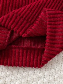 SHEIN 新生兒男嬰 2件套 羅紋針織 Polo 領上衣 字母貼布長褲 秋冬套裝 0-12M 聖誕家庭穿搭 拍照可愛 - 酒紅色 - 查看 7
