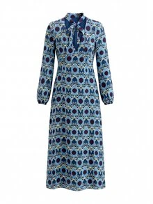 Nöista Women's V-Neck All-Over Print Casual Party Long Dress - Lake Blue - View 6