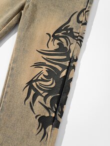 SHEIN 少女 Y2K 牛仔女牛仔時尚休閒舒適街頭風復古印花懷舊水洗寬腿牛仔鬆垮牛仔褲，秋季穿搭 - 中等水洗藍 - 查看 8