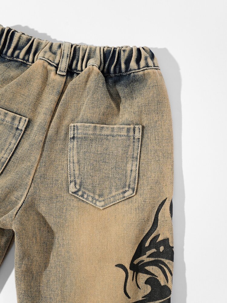 SHEIN Young Girl Y2K Cowgirl Cowboy Fashion Casual Comfortable Street Style Vintage Print Nostalgic Washed Wide Leg Denim Baggy Jeans, Autumn Fall Outfits - Medium Wash - View 7