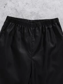 SHEIN 2件組青少年男孩休閒街頭風口號印花拼接長袖拉鍊開襟外套與長褲套裝，適合春秋日常休閒穿著，可作為秋冬兒童套裝，舒適面料，時尚版型，春夏新品，適用多季節與多場合 - 黑色 - 查看 4