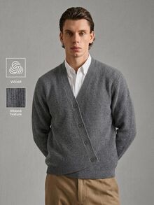 Calmiston Old Money Men's Solid Color Long Sleeve Single-Breasted Casual Knit Cardigan, Couple Outfit, Office Work Autumn, Best Holiday Gift - Dark Grey - View 4