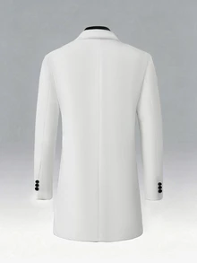 Manfinity Homme Men's White Business Casual Mid-Length Wool Blend Fashion Commuter Coat - White - View 2
