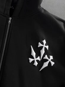 STYNVO Men's Long Sleeve Zip-Up Hooded Sweatshirt Halloween Beach Vacation Black And White Fall Streetwear - Black - View 7