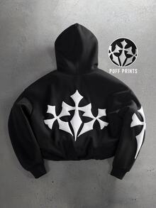 STYNVO Men's Long Sleeve Zip-Up Hooded Sweatshirt Halloween Beach Vacation Black And White Fall Streetwear - Black - View 3