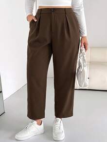 Shapeblank Women's Plus-Size Autumn/Winter Fashionable, Casual, Loose, And Comfortable Tapered Trousers With An Elastic Waist (Brown),Fall Outfits,Bottom,Pants - Brown - View 5
