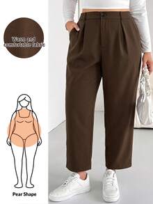 Shapeblank Women's Plus-Size Autumn/Winter Fashionable, Casual, Loose, And Comfortable Tapered Trousers With An Elastic Waist (Brown),Fall Outfits,Bottom,Pants - Brown - View 2