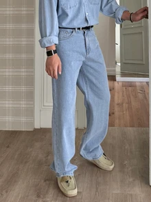 DAZY Spring/Autumn Light Blue Washed Distressed Korean Style Men's Denim Set - Blue - View 3