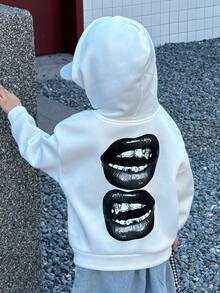 Dazy Kids Young Girl Lips Print Long Sleeve Casual Sweatshirt - White - View 5