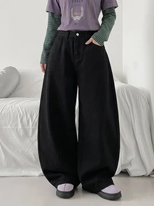 DAZY Women's Washed Heavy-Duty Korean Style Loose Fit Jeans Fall - Black - View 9