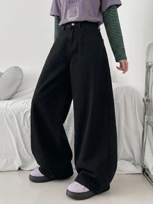 DAZY Women's Washed Heavy-Duty Korean Style Loose Fit Jeans Fall - Black - View 5