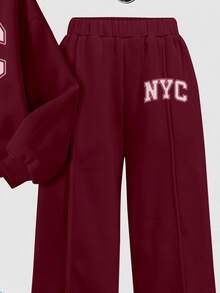 Tween Girl Casual Crew Kids Neck Pullover Sweatshirt And Wide Leg Pants, Suitable For Autumn/Winter Daily Wear, Outings, And Sports - Multicolor - View 6