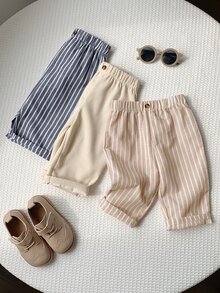 SHEIN 3pcs/Set Baby Boy Striped Pattern Elastic Waist Casual Long Pants Multi-Piece Set Striped Pants Infant Pants - Multicolor - View 3