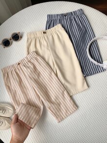 SHEIN 3pcs/Set Baby Boy Striped Pattern Elastic Waist Casual Long Pants Multi-Piece Set Striped Pants Infant Pants - Multicolor - View 4