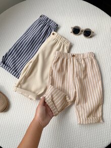 SHEIN 3pcs/Set Baby Boy Striped Pattern Elastic Waist Casual Long Pants Multi-Piece Set Striped Pants Infant Pants - Multicolor - View 6