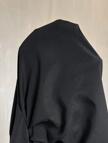 SHEIN PETITE فستان صيفي قصير كاجوال يومي للنساء بلون موحد وتصميم مطوي - الأسود - مشاهدة 5