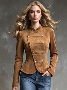 LUMIGAL Women's Elegant Button Waist Long Sleeve Top For Vacation - Brown - View 1