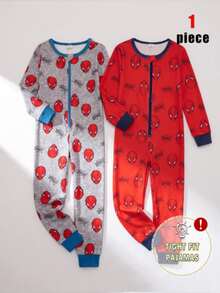 Boys' Tight Long Sleeve Long One-Piece Jumpsuit Loungewear - Multicolor - View 1