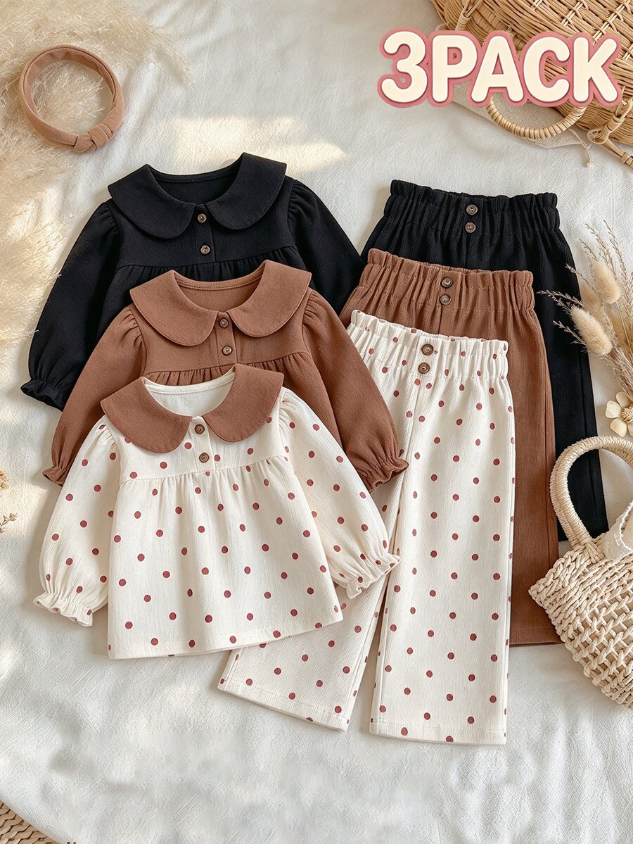 SHEIN Vintaside Kids 3 Pack Toddler Girl Wide Leg Trousers Sweet Multi ...