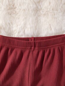 SHEIN Young Girls Outerwear Co-Ords, Robe Elegant Chic, Long Sleeve Tops 3pics Solid Color Long Sleeve T-Shirt And Pants Casual Set - Burgundy - View 10
