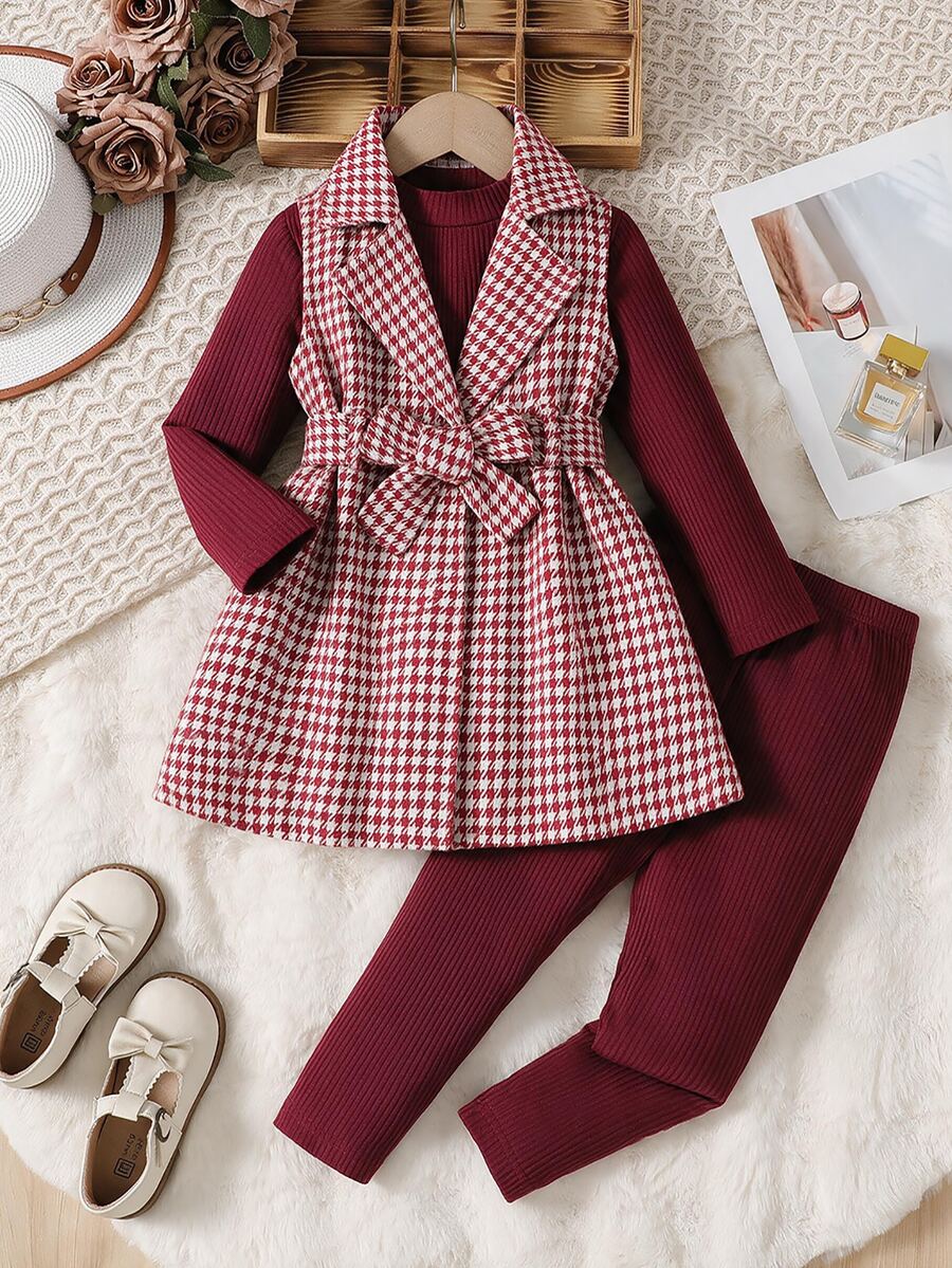 SHEIN Young Girls Outerwear Co-Ords, Robe Elegant Chic, Long Sleeve Tops 3pics Solid Color Long Sleeve T-Shirt And Pants Casual Set