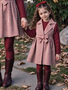SHEIN Young Girls Outerwear Co-Ords, Robe Elegant Chic, Long Sleeve Tops 3pics Solid Color Long Sleeve T-Shirt And Pants Casual Set - Burgundy - View 4